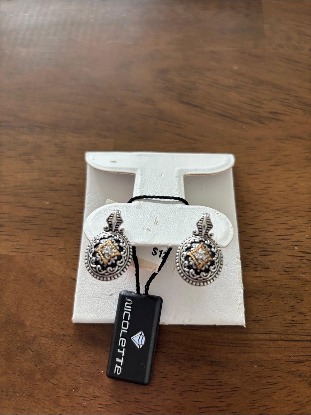 Nicolette Two-Tone Filigree Drop Earrings — Silver with Gold Accents